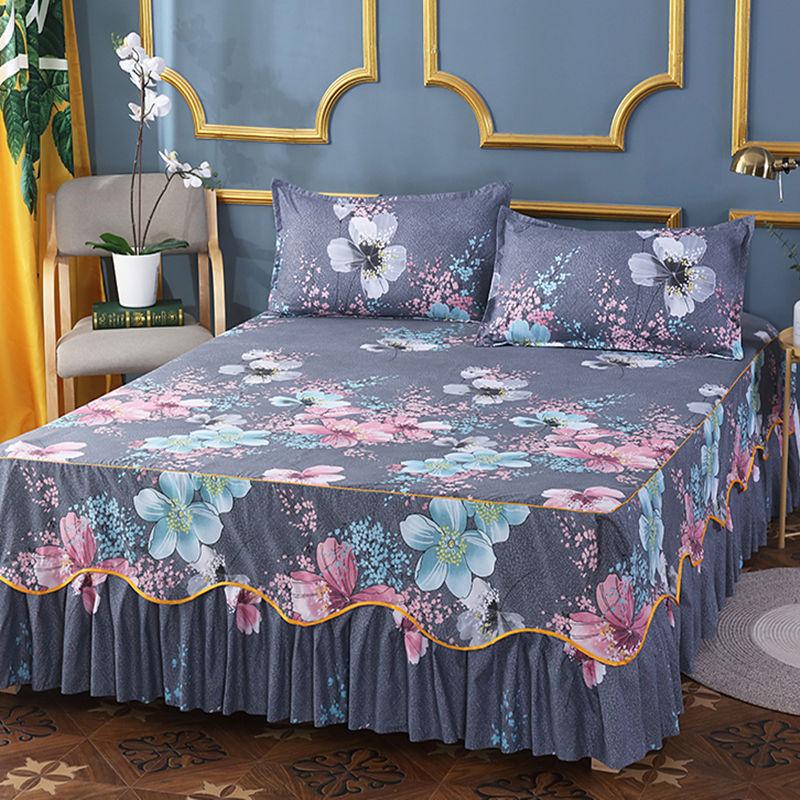 Công Chúa Phong Cách Trải Giường Trên Giường Với Váy Cotton In Khăn Trải Giường Cho Nhà Đàn Hồi Được Trang Bị Tấm Với Gối