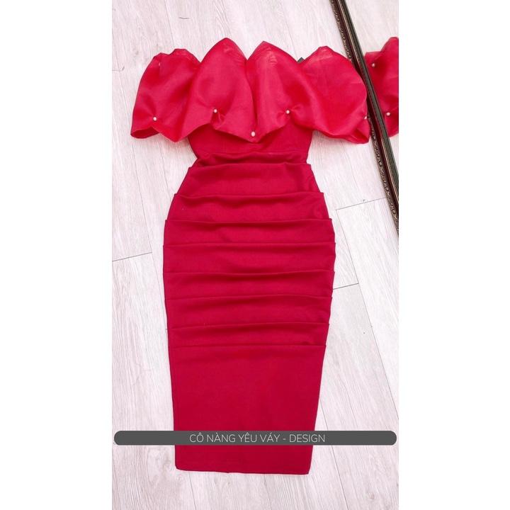 Đầm Dự Tiệc Body Trễ Vai Candy Dress Chất Liệu Umi Hàn Màu Đỏ - Váy Dự Tiệc Chất Co Giãn