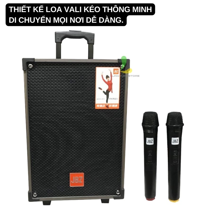 Loa kéo di động JBZ NE-107 - Loa karaoke thùng gỗ bọc simili bass 2.5 tấc, công suất 100w kèm micro không dây - Hàng nhập khẩu