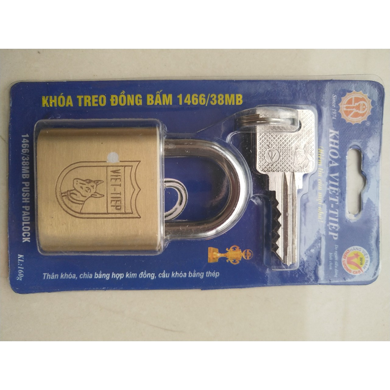 Ổ Khoá Việt Tiệp Treo Đồng Bấm Loại Nhỏ 61 x 38 Ống Phi 6mm