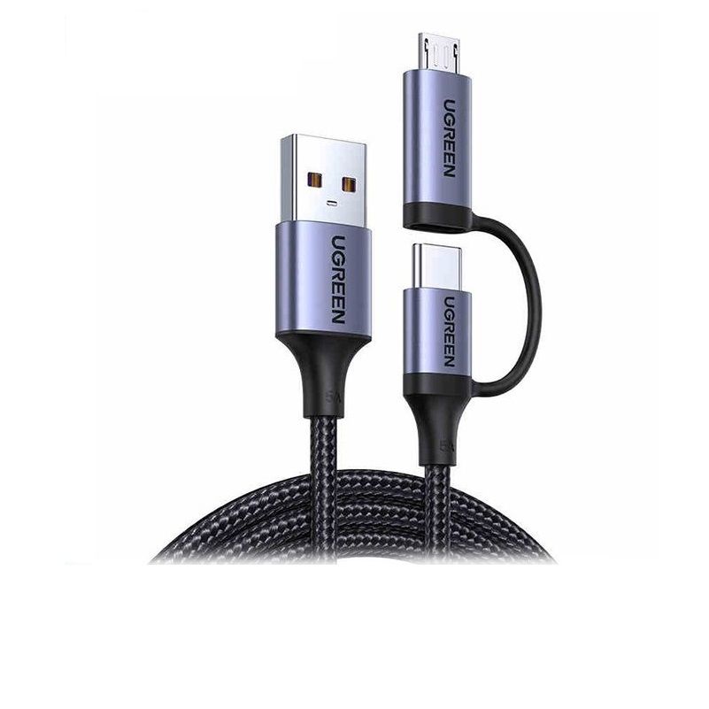 Cáp Usb ra Micro + type C mạ nickel đầu bọc nhôm chống nhiễu Ugreen 324MX70555US 1M 5V-5A màu xám hàng chính hãng