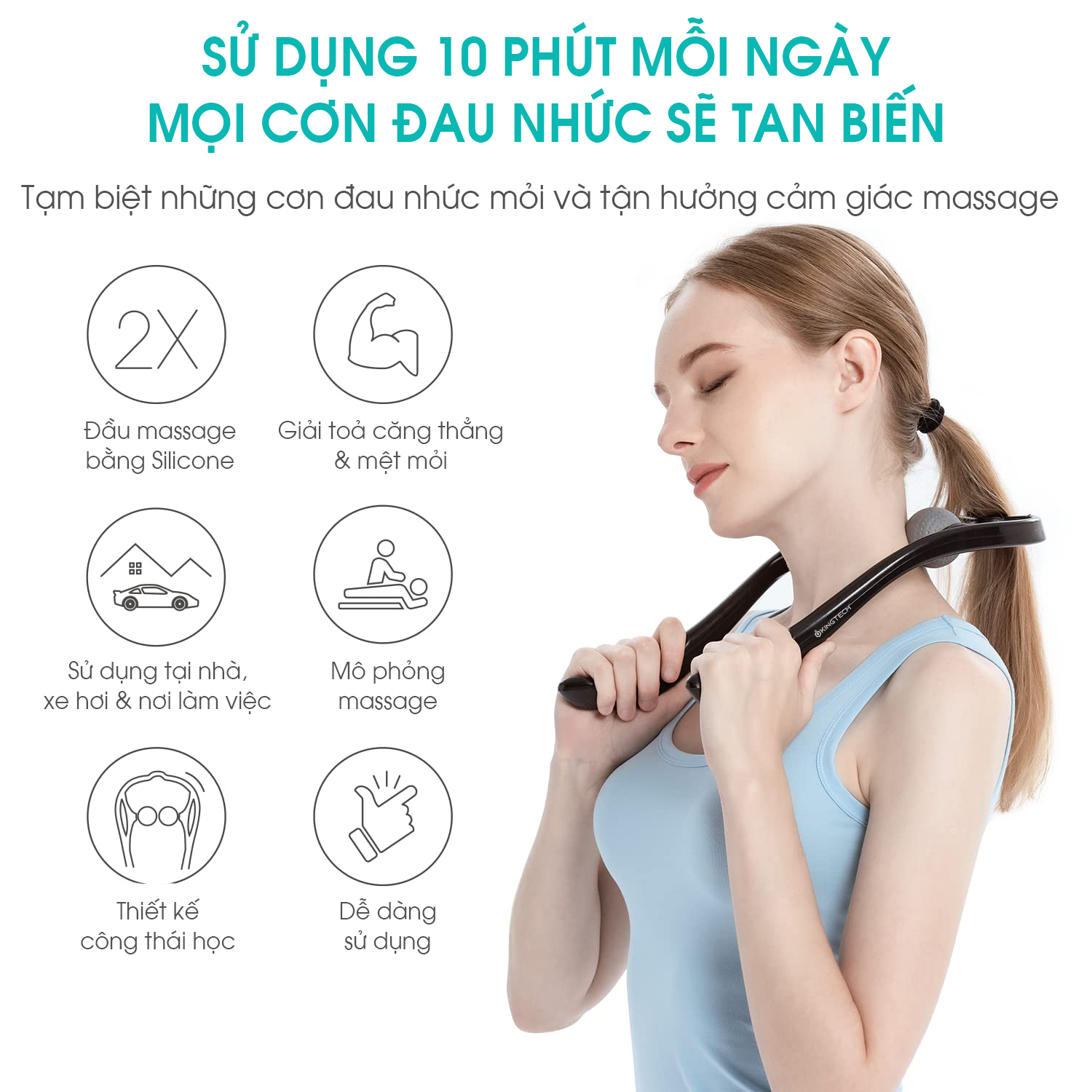 Hình ảnh Dụng Cụ Massage Đa Năng Cao Cấp KingTech - Hỗ Trợ Mát Xa Cổ, Vai, Gáy - Tiện Dụng, Nhẹ Nhàng - Chính Hãng