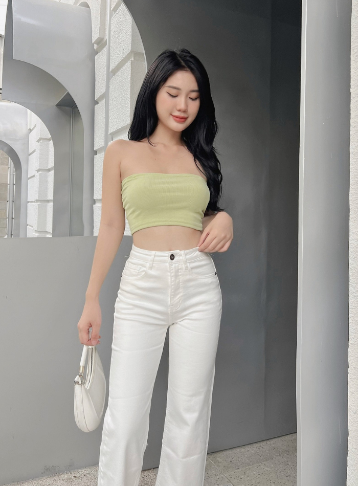 Quần suông đứng nữ màu trắng lưng cao co giãn vải xuất chính cống HQJeans thiết kế HQ71
