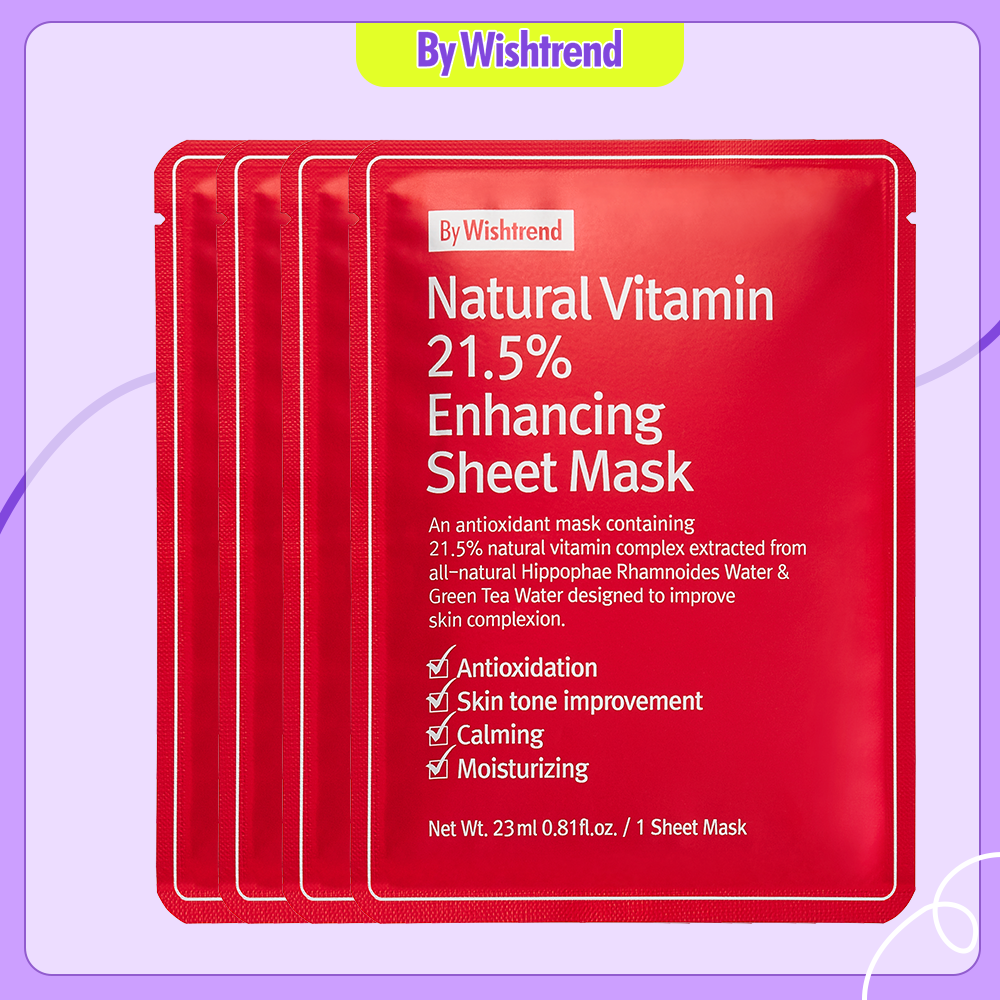 Combo 4 By Wishtrend Mặt Nạ Giấy Natural Vitamin 21.5% Enhancing Sheet Mask 23ml