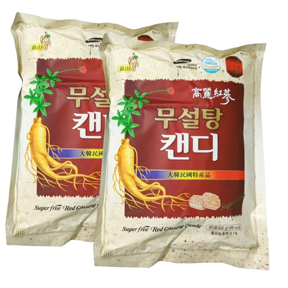 Combo 2 gói Kẹo hồng sâm không đường cao cấp Sugar Free Red Ginseng Candy 500g - Hàn Quốc