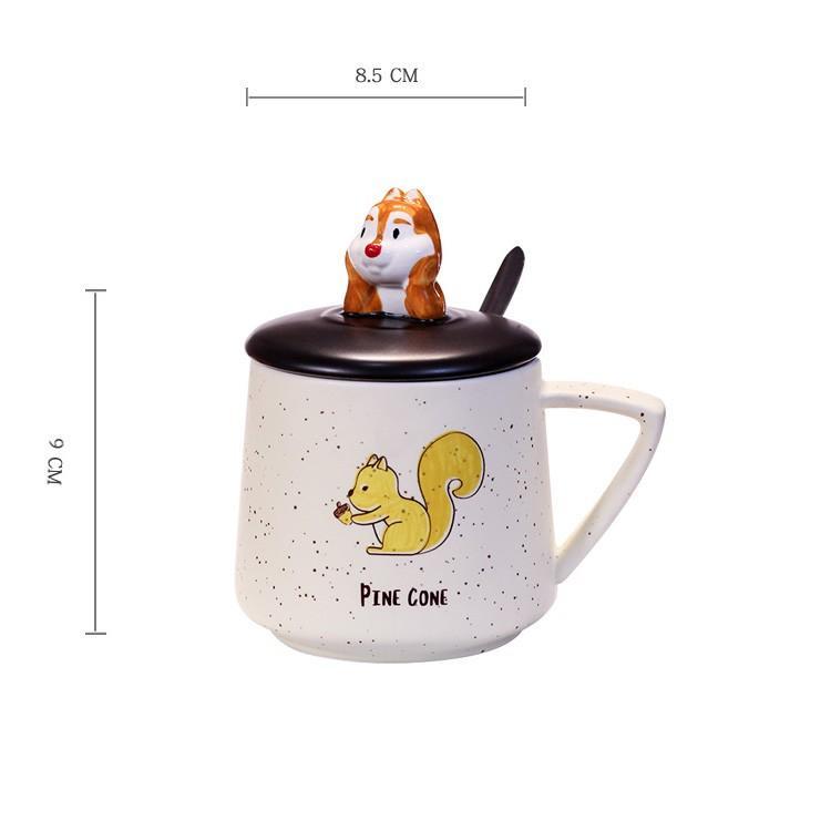 Cốc Uống Cafe Chú Sóc Dễ Thương 3D Vẽ Tay - Ly Uống Nước Có Nắp Và Thìa 400ml