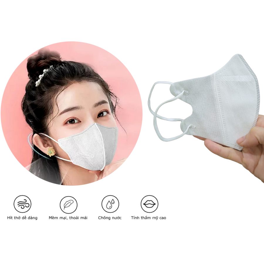 10 Khẩu Trang - Taky, Màu Tắng 5D BS Mask Bông Sen Vàng, Loại Kháng Khuẩn, Lọc Và Ngăn Bụi Thoáng Khí, Đeo Không Đau Tai. Takyhome-7768