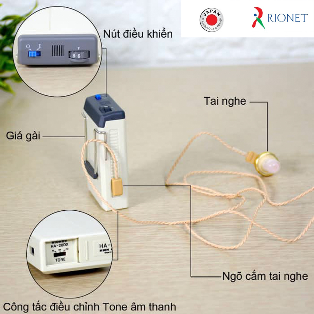 Máy Trợ Thính Dây Đeo Rionet HA-20Dx - Nhập Khẩu Nhật Bản