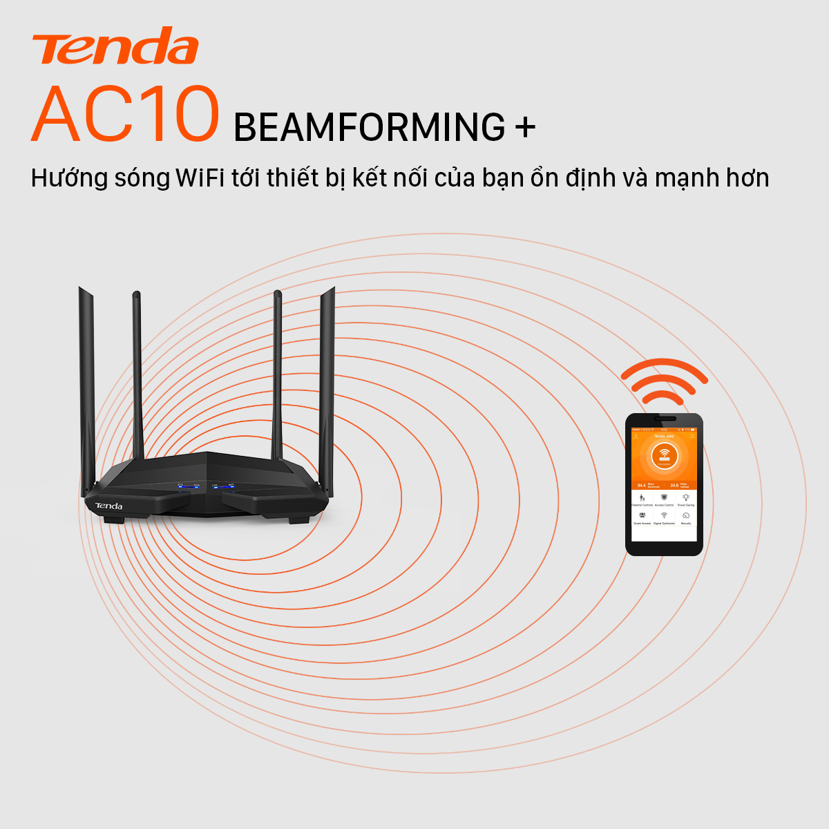 Tenda Thiết bị phát Wifi AC10 Chuẩn AC 1200Mbps - Hàng Chính Hãng