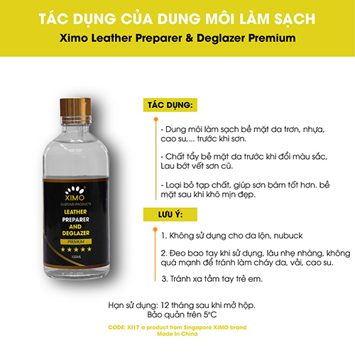 Dung môi vệ sinh làm sạch bề mặt da Ximo LeatherPreparer &amp;amp; Deglazer Premium XI17