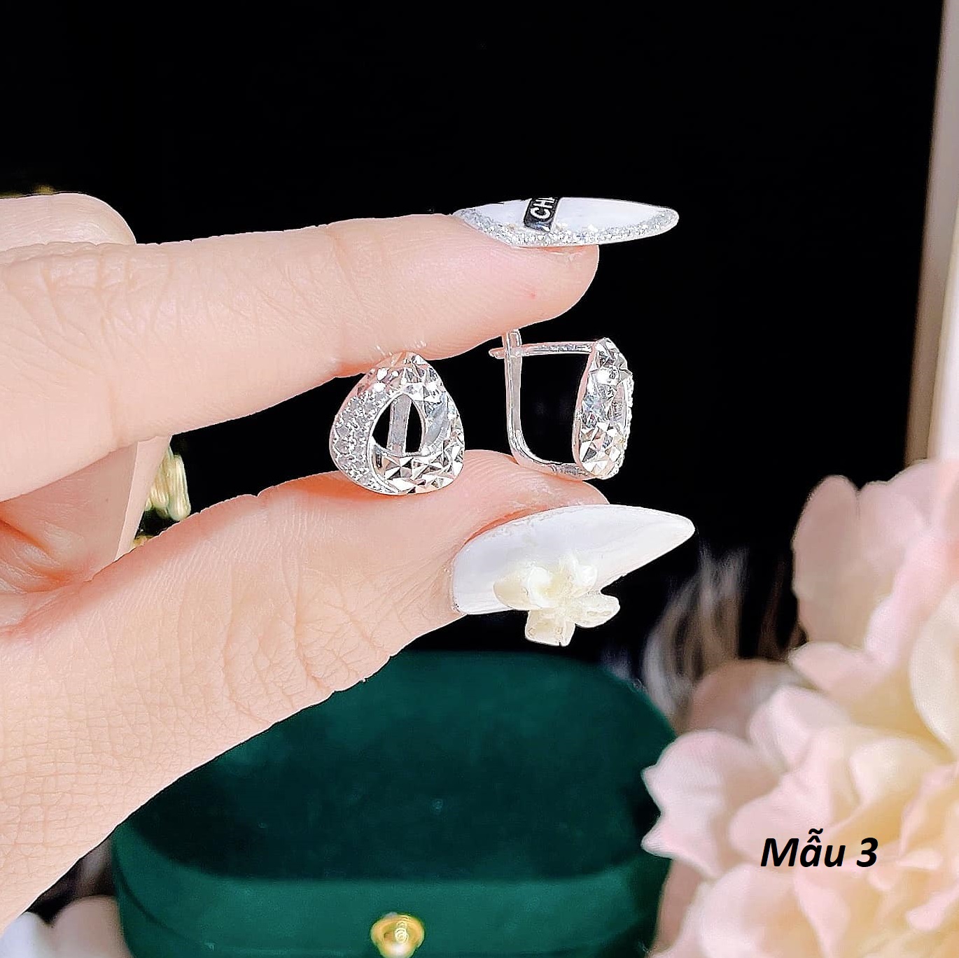 Bông tai bạc thời trang khoá bấm chất liệu bạc s925 MS068a