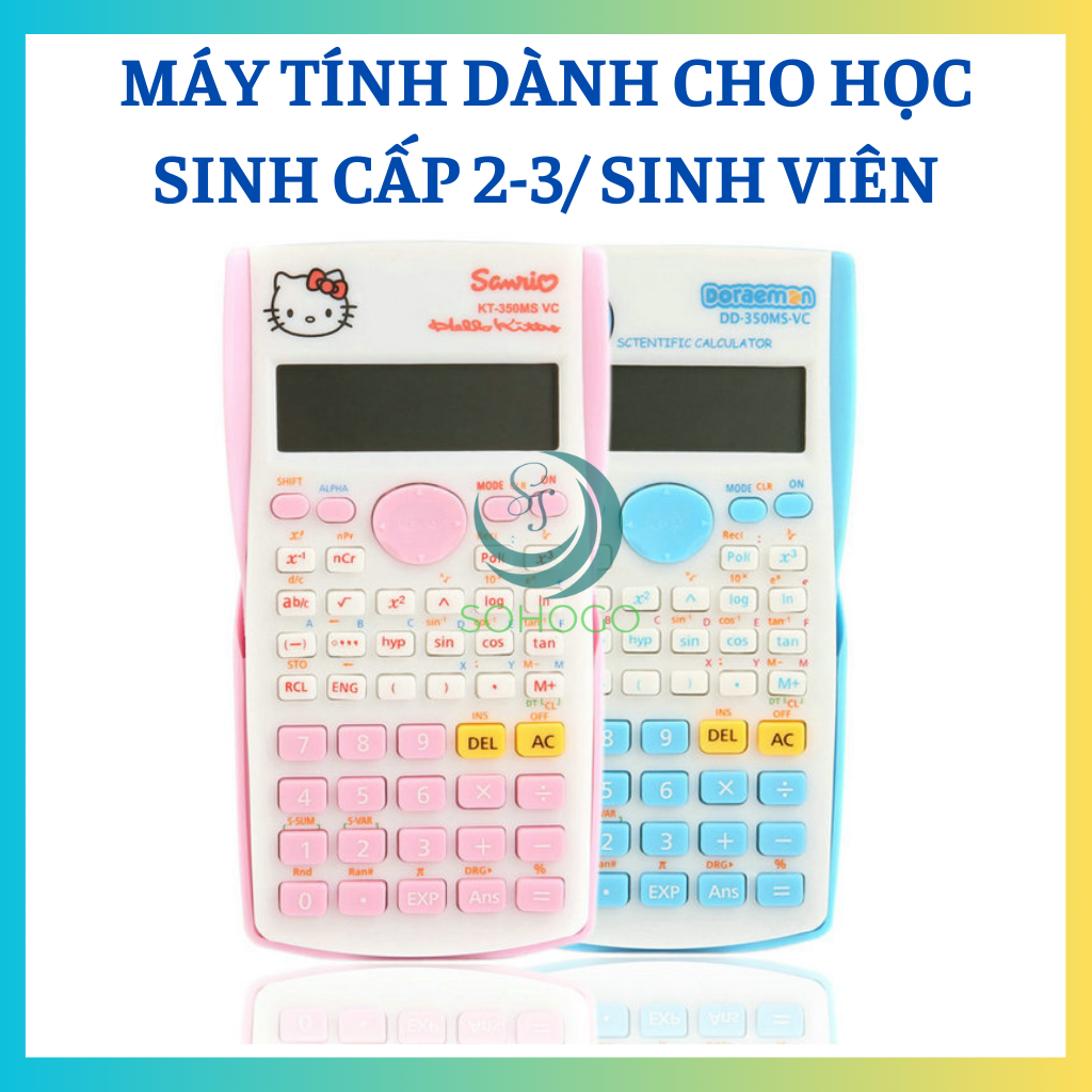 Hình ảnh [CHỌN MẪU]- Máy tính học sinh gồm 240 chức năng, tích hợp sẵn pin họa tiết hoạt hình Doremon và Kitty