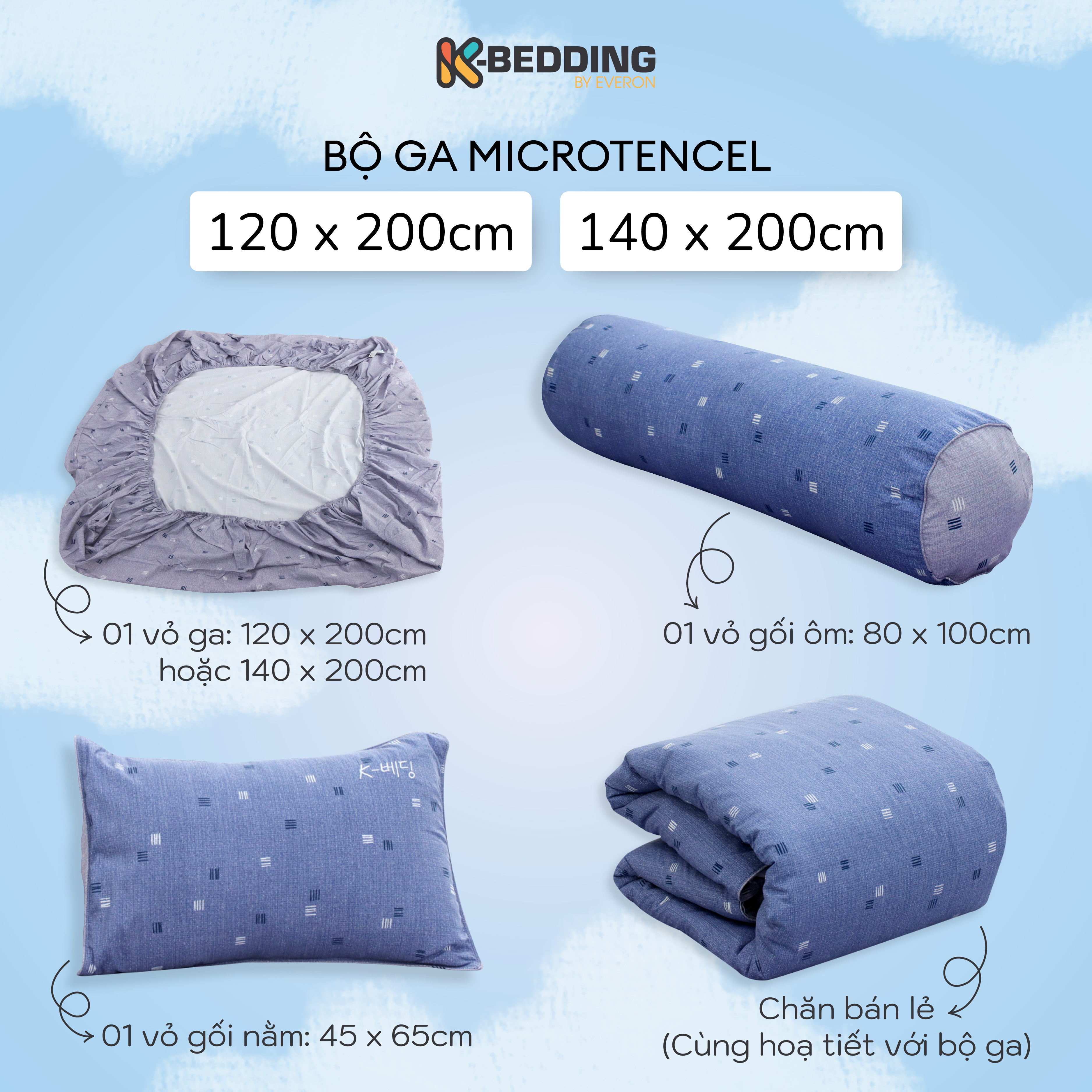 Bộ ga giường K-Bedding KMTP301 chất liệu Microtencel mềm mịn, thoáng mát (KHÔNG BAO GỒM CHĂN)