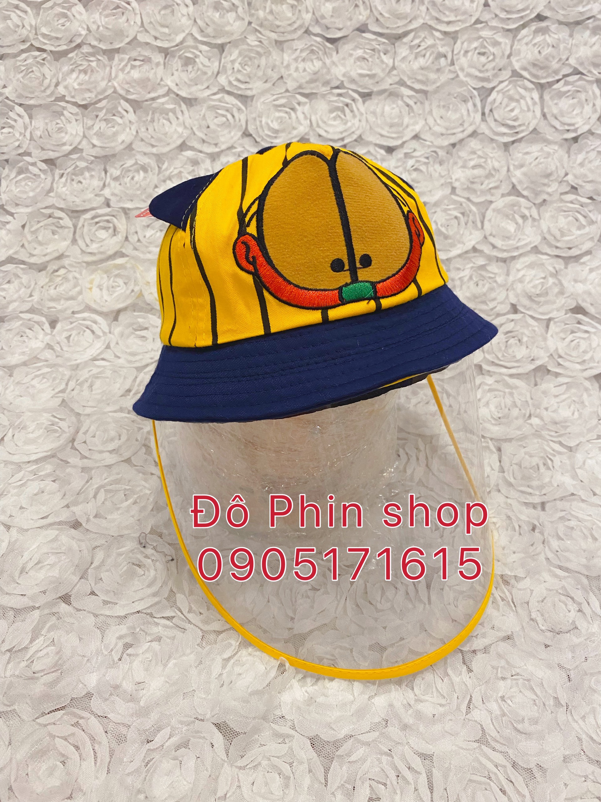 Nón bo bucket chắn giọt bắn cho trẻ em,  mũ vành hình mèo garfield dễ thương, tấm chắn có thể tháo rời
