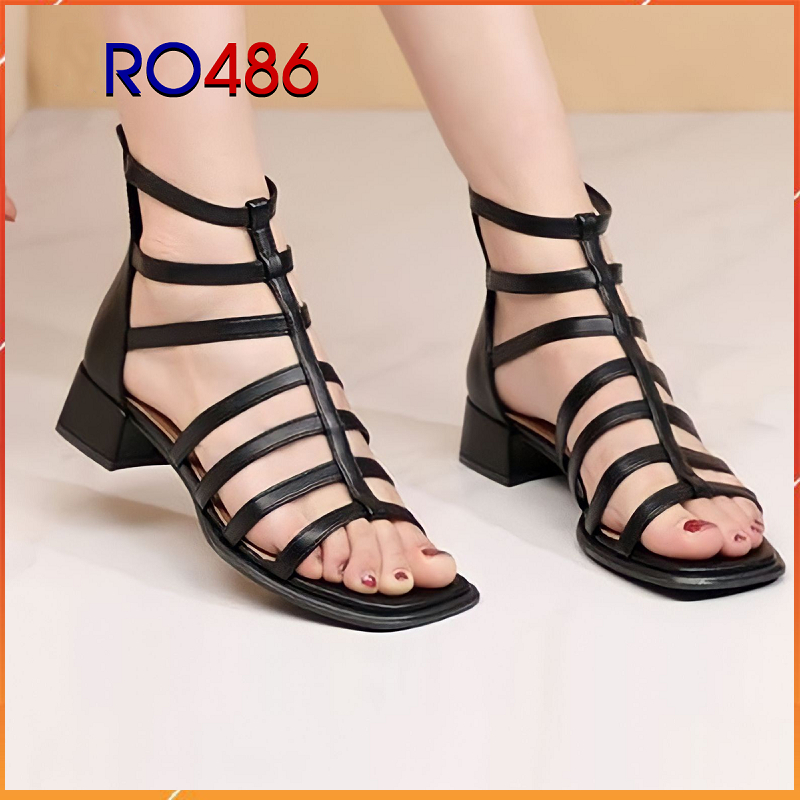 Giày sandal nữ cao gót 4 phân hàng hiệu rosata đẹp hai màu đen kem ro486