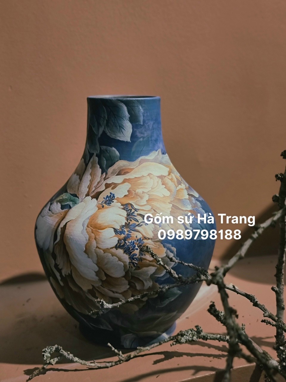 Lọ hoa gốm sứ Bát Tràng cao cấp vẽ 3D cao 30cm