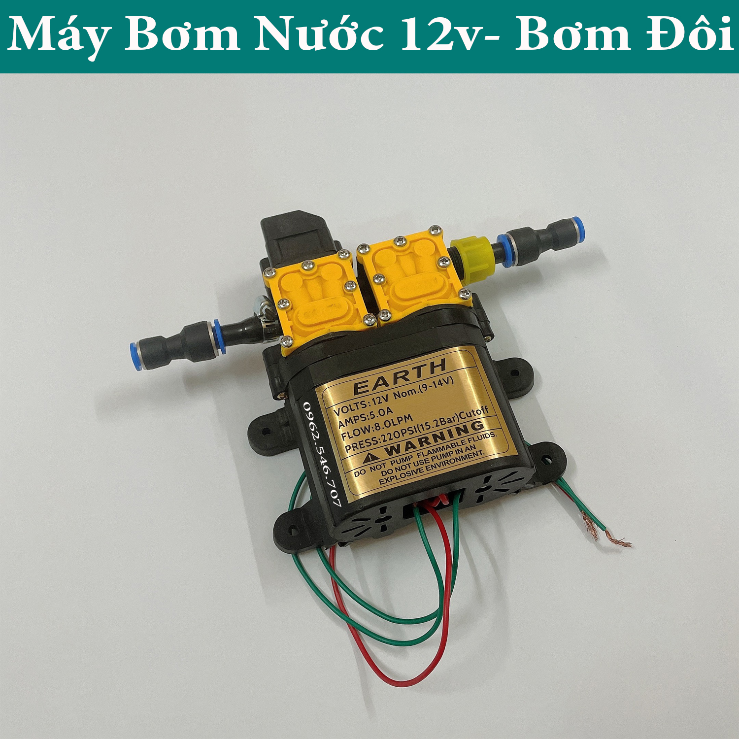 Máy bơm đôi 12V áp lực cao kèm nguồn adapter Sử dụng làm bộ phun sương tưới cây bộ rửa xe mini