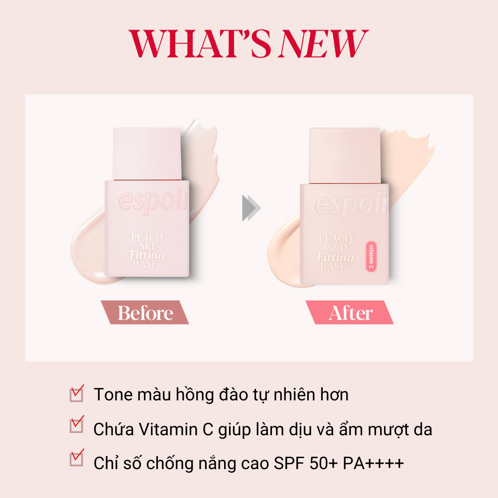 Kem Lót Tone Hồng Đào Espoir Peach Skin Fitting Base All New SPF50+ PA++++