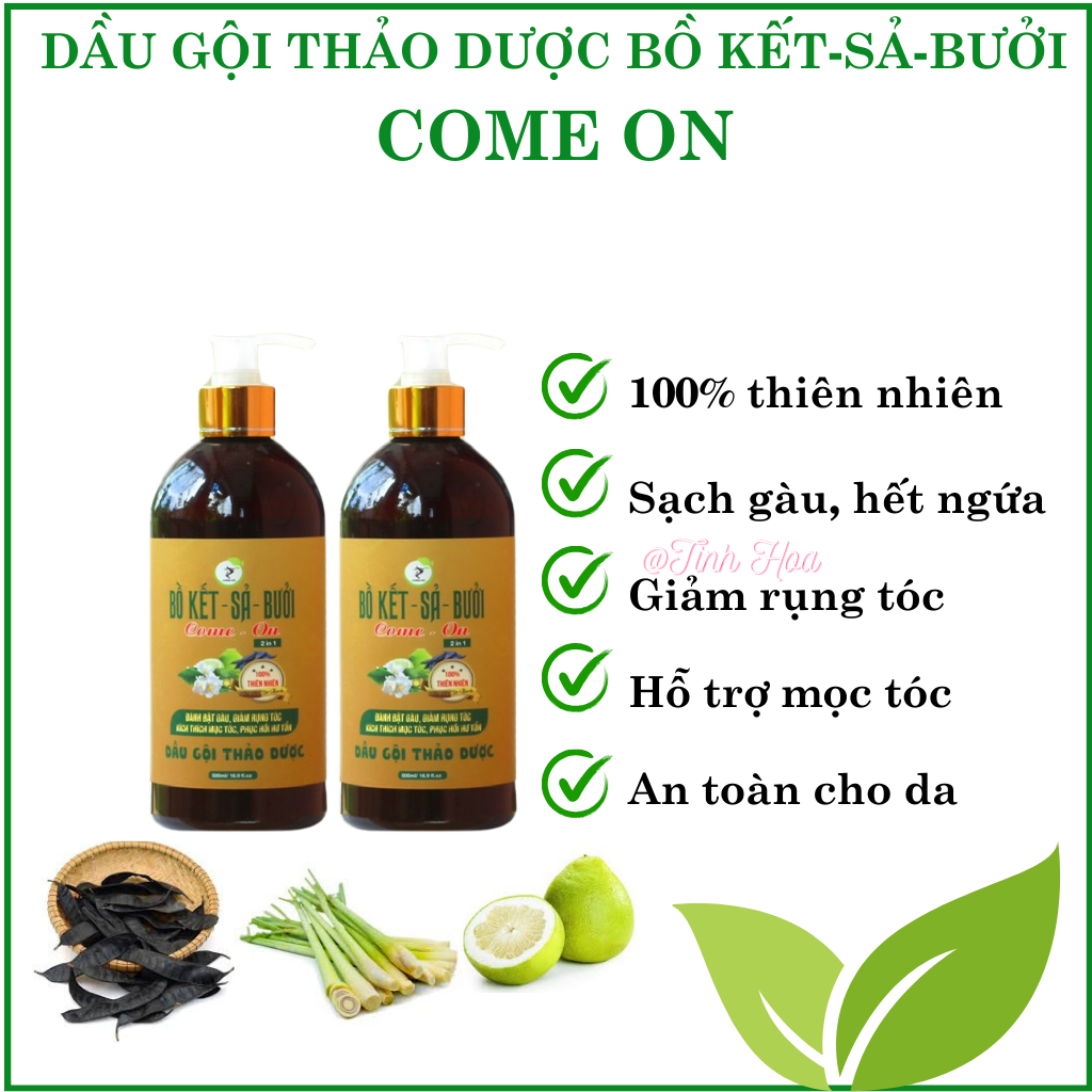 Dầu gội thảo dược bồ kết sả bưởi Come On chai 500ml dầu gội ngăn ngừa rụng tóc dưỡng tóc chắc khỏe