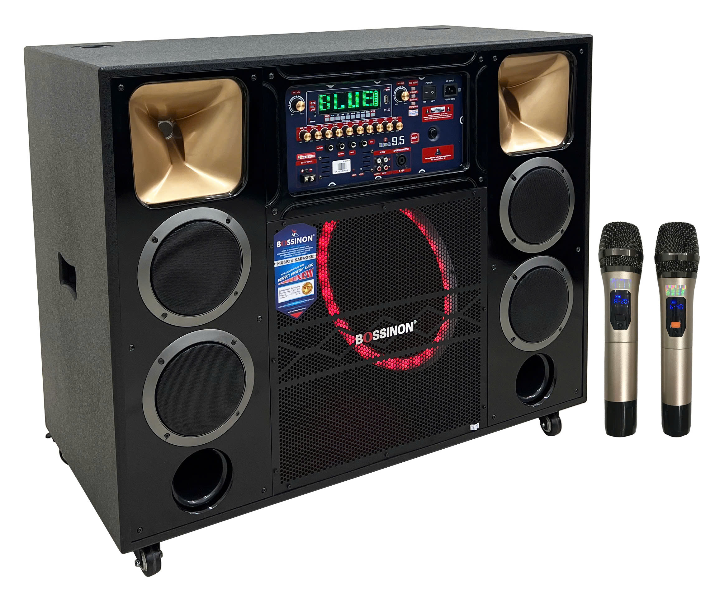 Loa kéo tủ công suất lớn bass 40 đôi dùng bình, có đèn leb thương hiệu Bossinon N8119K- công suất 2.400w- Hàng Chính Hãng