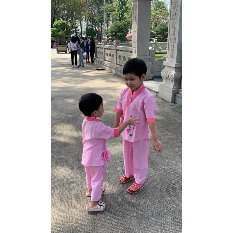 Đồ Lam Đi Chùa # Nhật Nơ 1Nút Vải Mát Cho Bé # Đồ Bộ Bé Gái # Quần Áo Bé