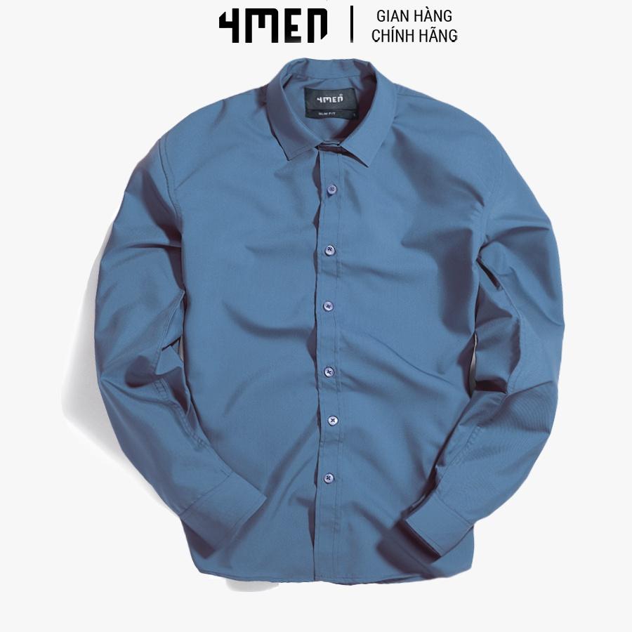 Áo sơ mi nam dài tay đẹp 4MEN SM088 vải chéo cao cấp hạn chế nhăn, trơn 9 màu thanh lịch, hiện đại
