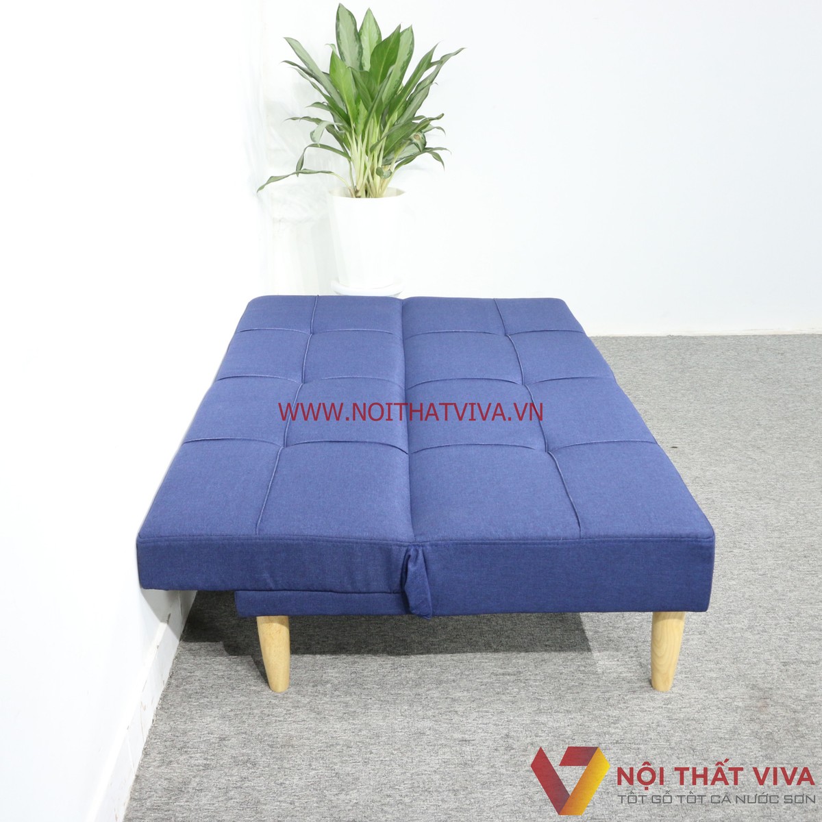 Ghế Sofa Xếp Thành Giường Ngủ Bọc Nỉ Màu Xanh Dương Hiện Đại Giá Rẻ