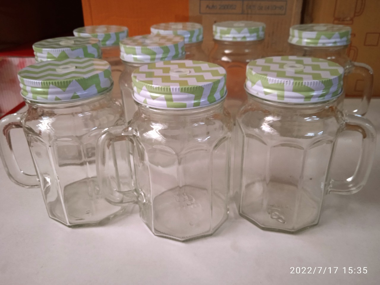 LY THUỶ TINH CÓ QUAI DẠNG LỌ VUÔNG, TRÒN CÓ NẮP VẶN 410ML ĐỰNG TRÀ SỬA, SINH TỐ, NƯỚC ÉP HOA QUẢ...