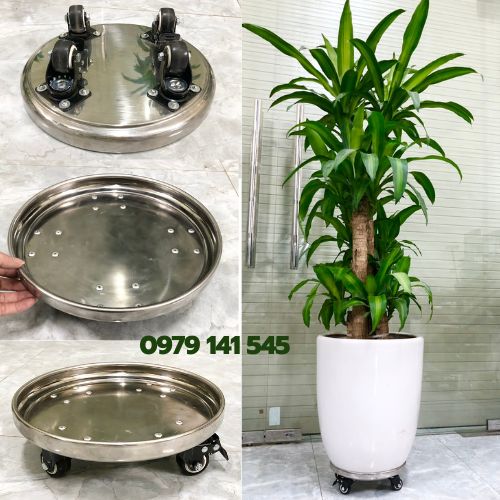 Đế lót chậu inox đường kính 28cm có bánh xe chịu lực đến 100kg, Chất liệu inox chống thấm nước, chống rỉ sét, thông minh, sang trọng, tiện lợi dễ dàng di chuyển chậu cây siêu chắc siêu bền, bánh xe nhập khẩu có khoá chốt chắc chắn – 2 kệ trơn