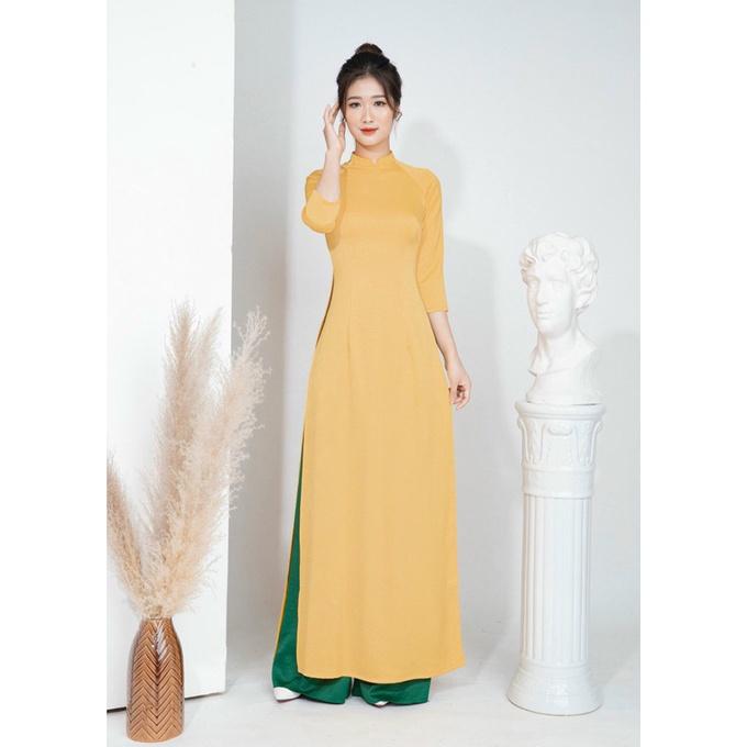 Áo dài trơn 2 tà truyền thống cao cấp vải tây thi co giãn may sẵn siêu xinh