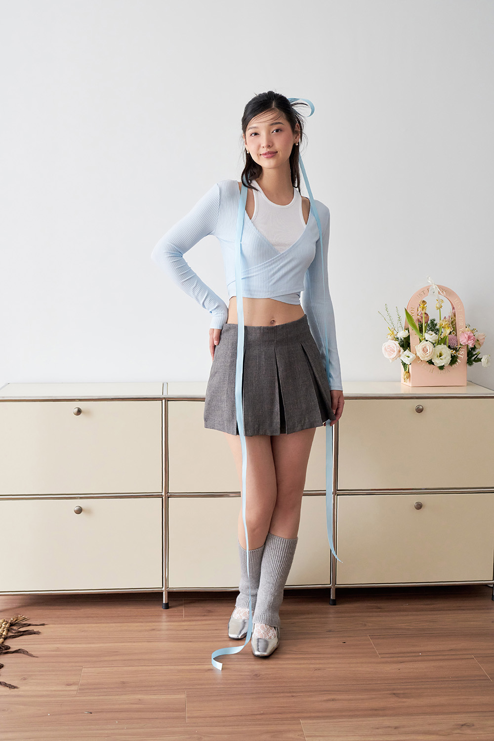 DOTTIE - Áo khoác cột nơ vải thun - Xanh dương - T0683
