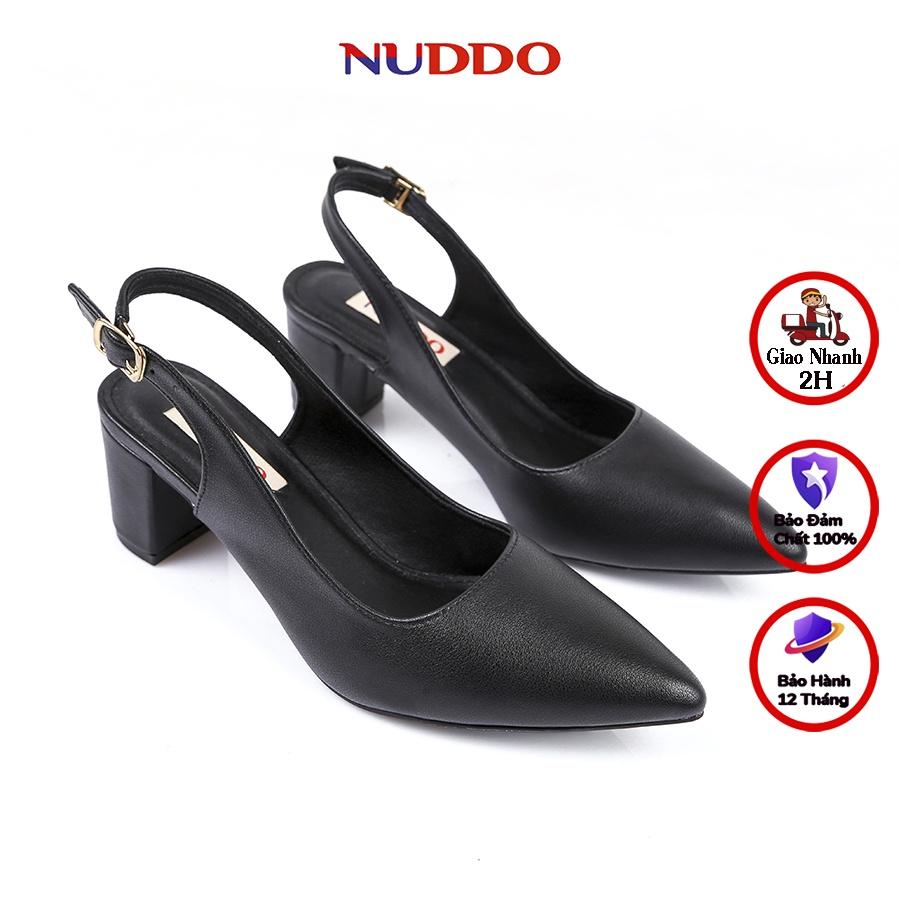 Giày slingback cao gót nữ công sở NUDDO mũi nhọn gót vuông 5 phân da mềm sang trọng NU2012