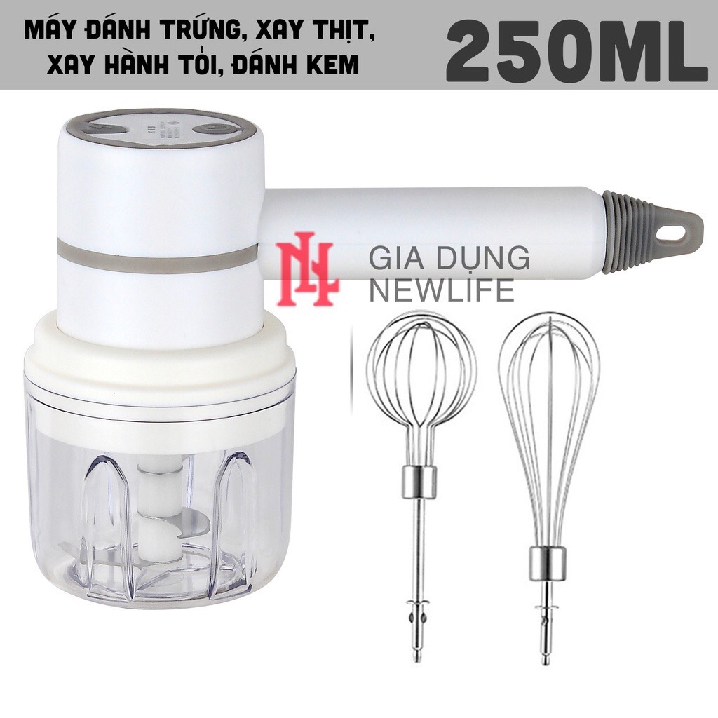 Máy Đánh Trứng Cầm Tay 3 trong 1 đa năng pin sạc S170 - Máy xay thịt tỏi ớt hạt tiêu đánh sữa cafe mini không dây - BH 1 Năm