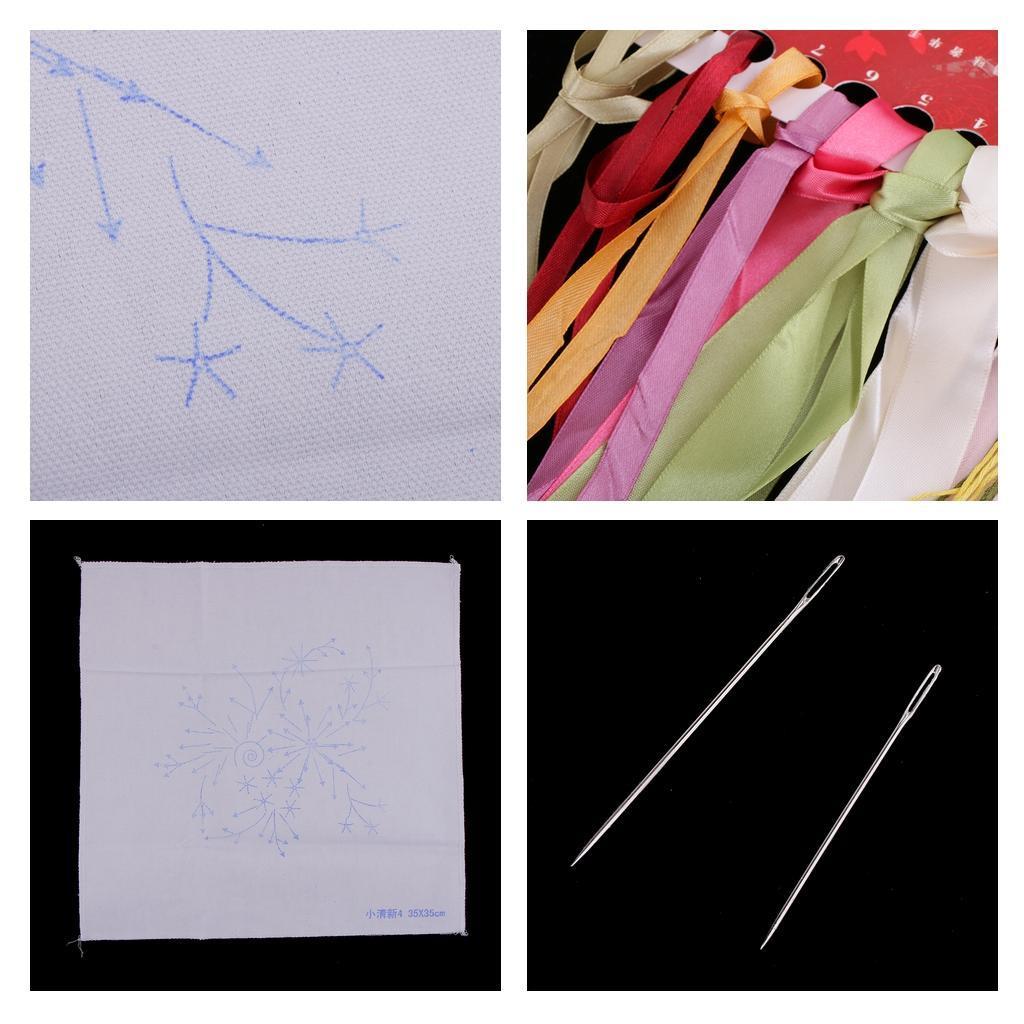 2x Ribbon Embroidery Kits DIY Flower Painting Kit Stamped Cross Stitch Set