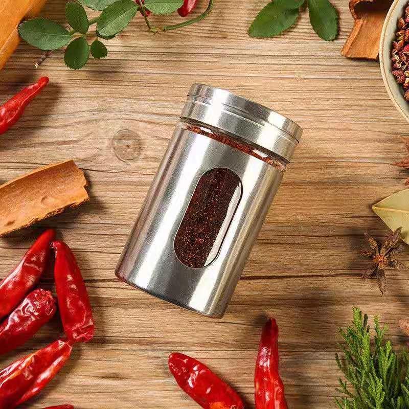 Lọ Rắc Tiêu / Muối Inox Lọ Đựng Gia Vị Hủ Đựng Tăm Bằng Kính Bọc Thép Không Gỉ Tiện Dụng Cho Nhà Bếp