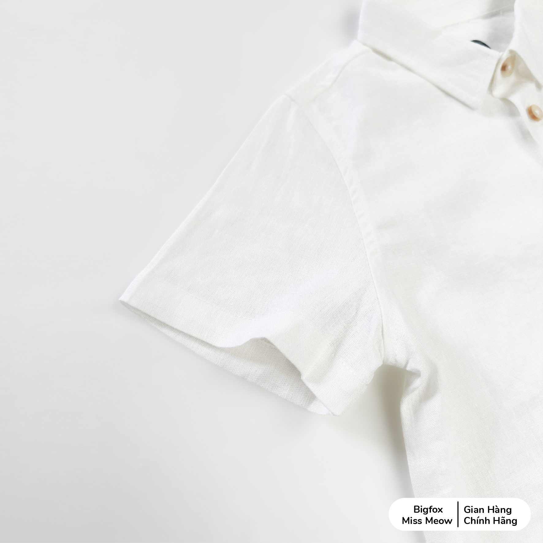 Áo sơ mi trắng cho bé trai Bigfox Miss Meow mặc đi chơi vải linen size đại trẻ em 5-15 tuổi 30kg 50kg