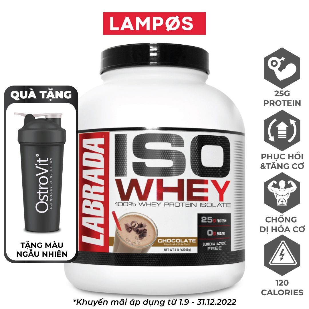 Labrada | ISO WHEY (2.3KG), 100% Whey Protein Isolate, Hỗ Trợ Tăng Cơ, Giảm Mỡ với 25g Đạm, BCAA, Glutamine | Không Đường, Không Lactose và Gluten