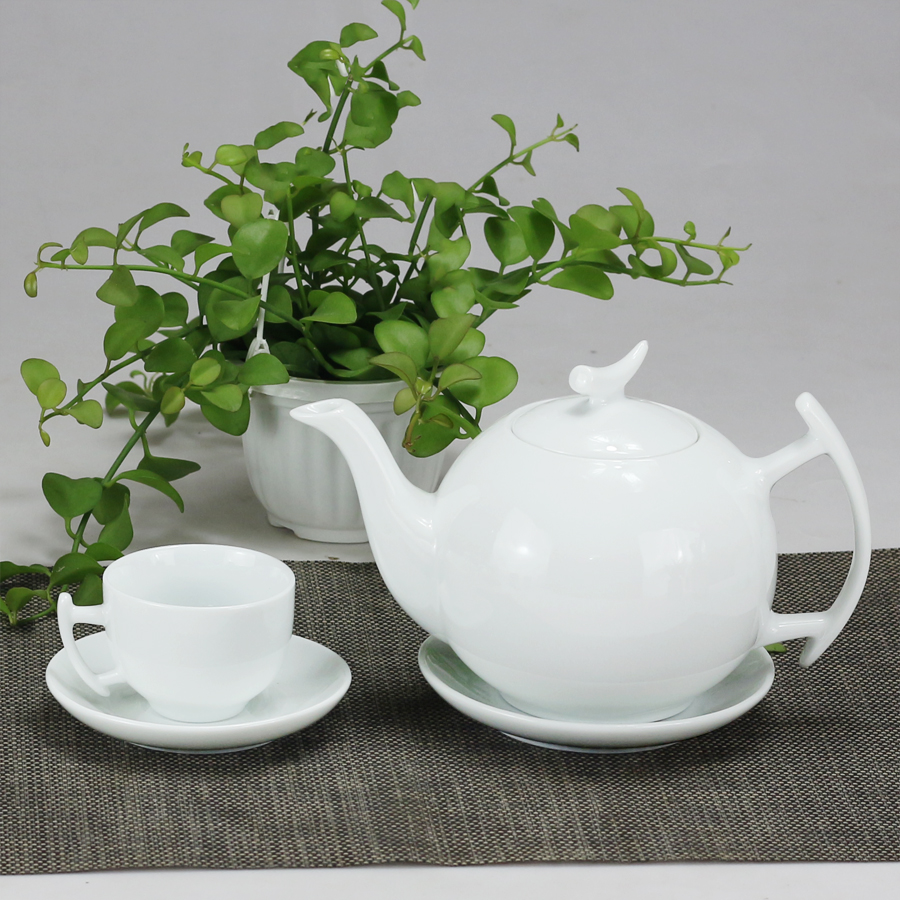 Bộ ấm chén men trắng Bưởi Cành gốm sứ Bát Tràng (bộ bình uống trà, bình trà)