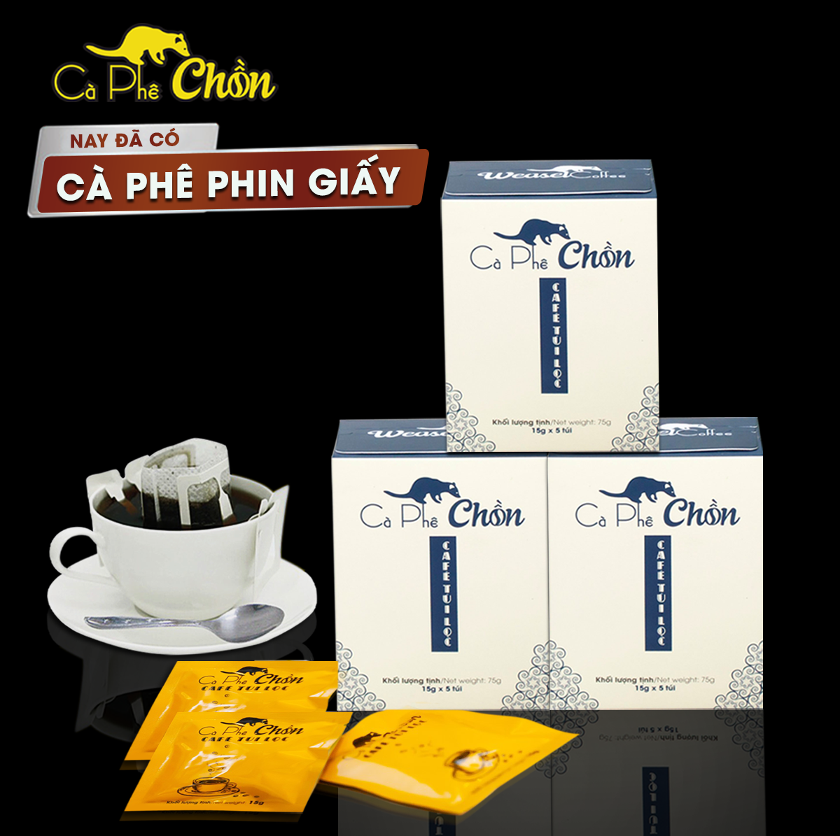 Cà Phê Chồn phin giấy Cocoa Indochine (Hộp 5 Gói x 15g)