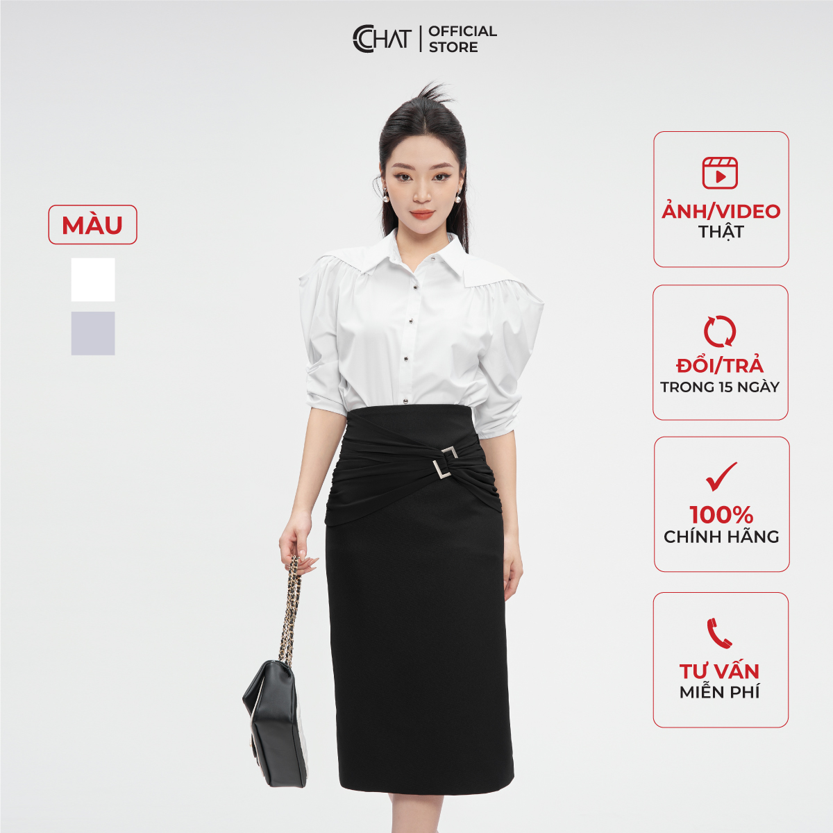 Áo Sơ Mi Nữ CCHAT Rúm Vai Kiểu Tay Lỡ Chất Thô Cao Cấp 53FNT2013ST