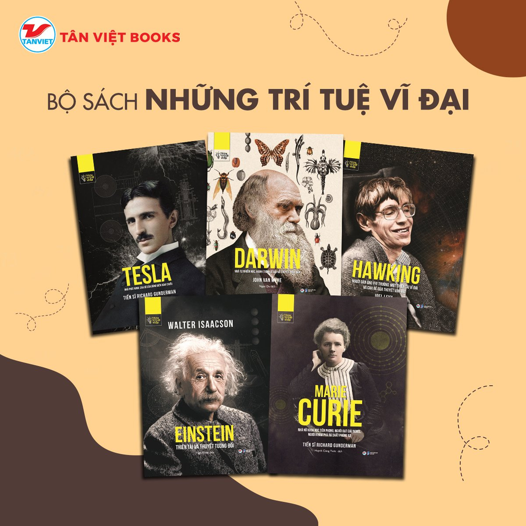 Combo Bộ Sách Những Trí Tuệ Vĩ Đại Các Thiên Tài: Einstein + Darwin + Tesla + Marie Curie + Hawking ( Bộ 5 Cuốn)