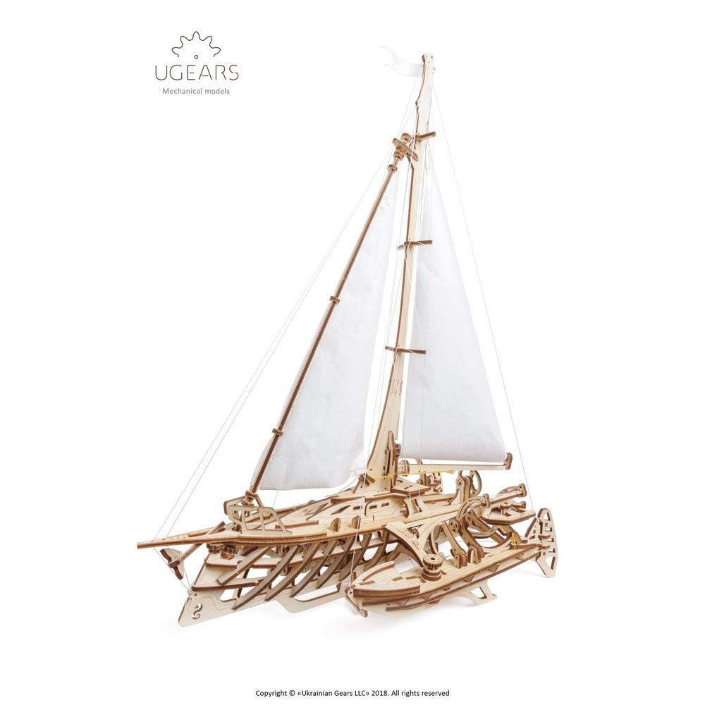 Mô hình gỗ cơ khí, Ugears Trimaran - Thuyền buồm cánh tam giác, mô hình lắp ráp 3D, chính hãng UGEARS, nhập khẩu nguyên bộ từ EU, đồ chơi trí tuệ