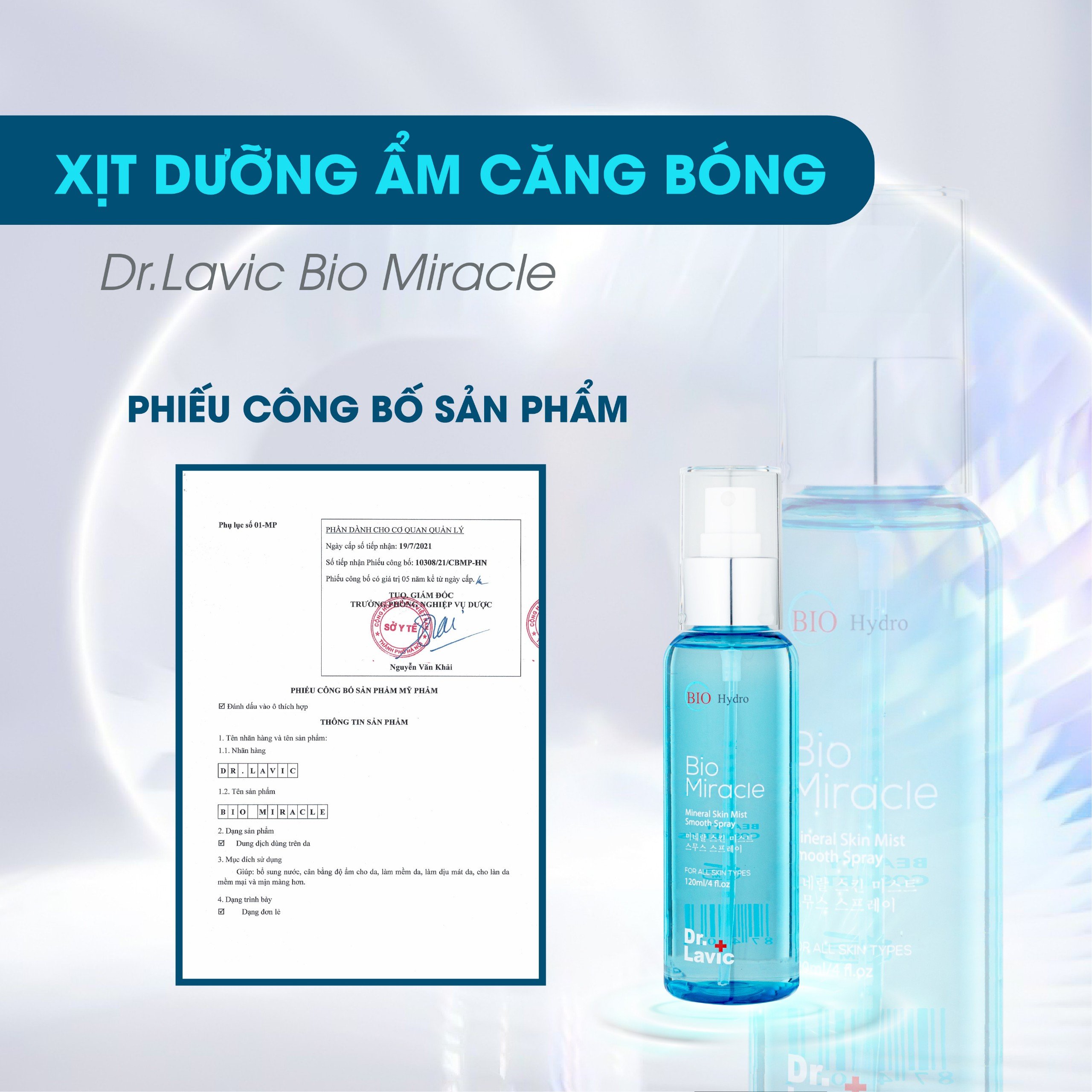 Xịt khoáng mặt dưỡng ẩm Dr.Lavic Bio Miracle dưỡng da cấp nước công nghệ USA 120ml DR933