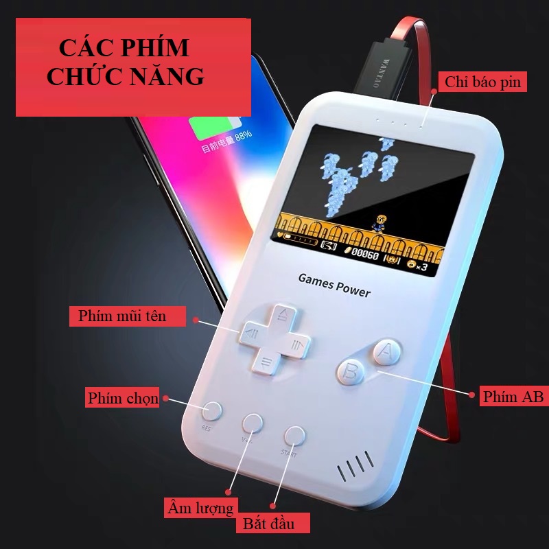 Máy Chơi Game Cổ Điển Tích Hợp 500 Trò Chơi Kiêm Sạc Pin Dự Phòng Cầm Tay