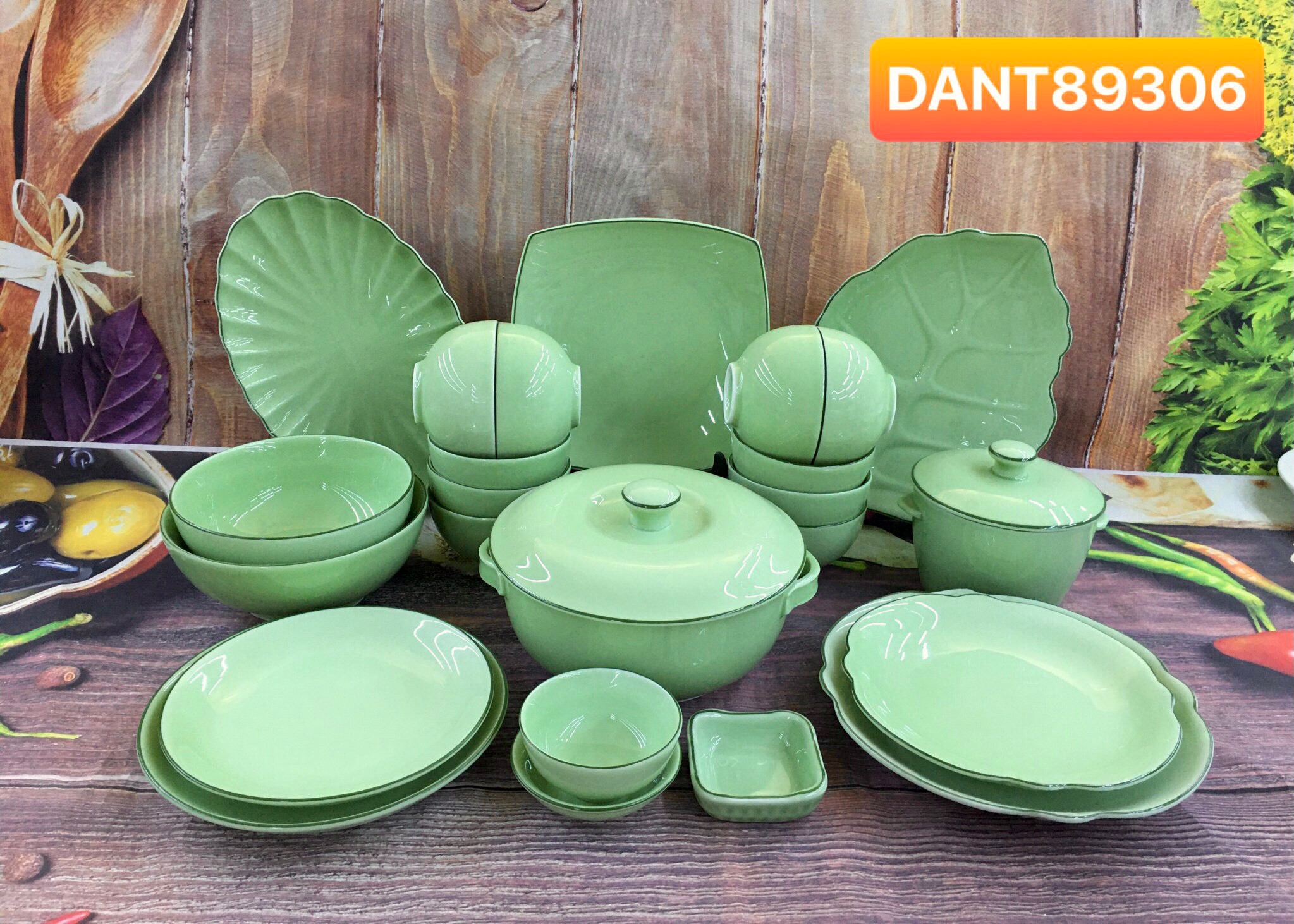 Bộ bát đĩa men ngọc 22-24 món - Gốm sứ Bát Tràng