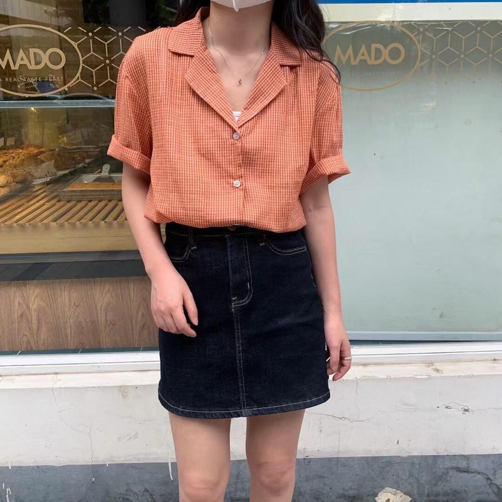 Áo Sơ Mi Tay Ngắn Caro Nhí, Cổ Vest