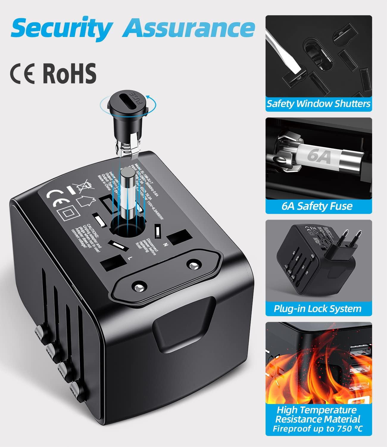 Bộ điều hợp du lịch, Bộ điều hợp ổ cắm Universal với ổ cắm Type-C + 3 USB / AC, Bộ điều hợp AC Pháp đến Hoa Kỳ Đức Đức Thái Lan Ý Úc Trung Quốc Nhật Bản Nhật Bản
