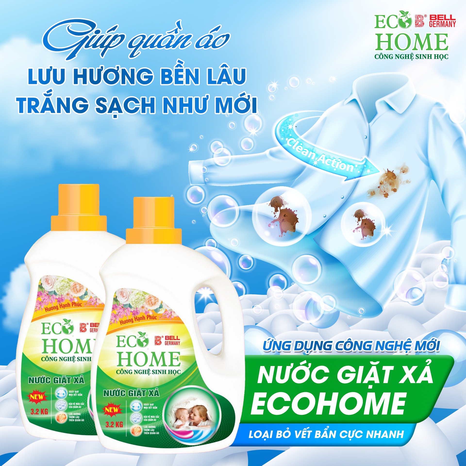 Nước Giặt Xả ECOHOME - Giặt Xả Kim Ngân Store Với Hương Hạnh Phúc Giúp Làm Sạch Quần Áo, Lưu Hương Thơm Lâu