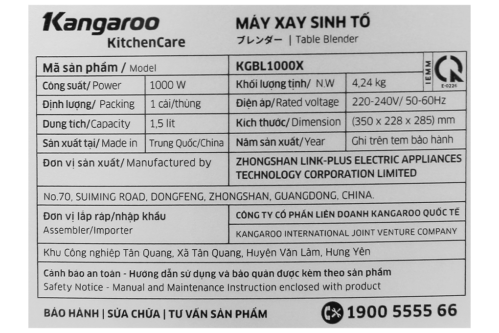 Máy xay sinh tố Kangaroo KGBL1000X - Hàng chính hãng