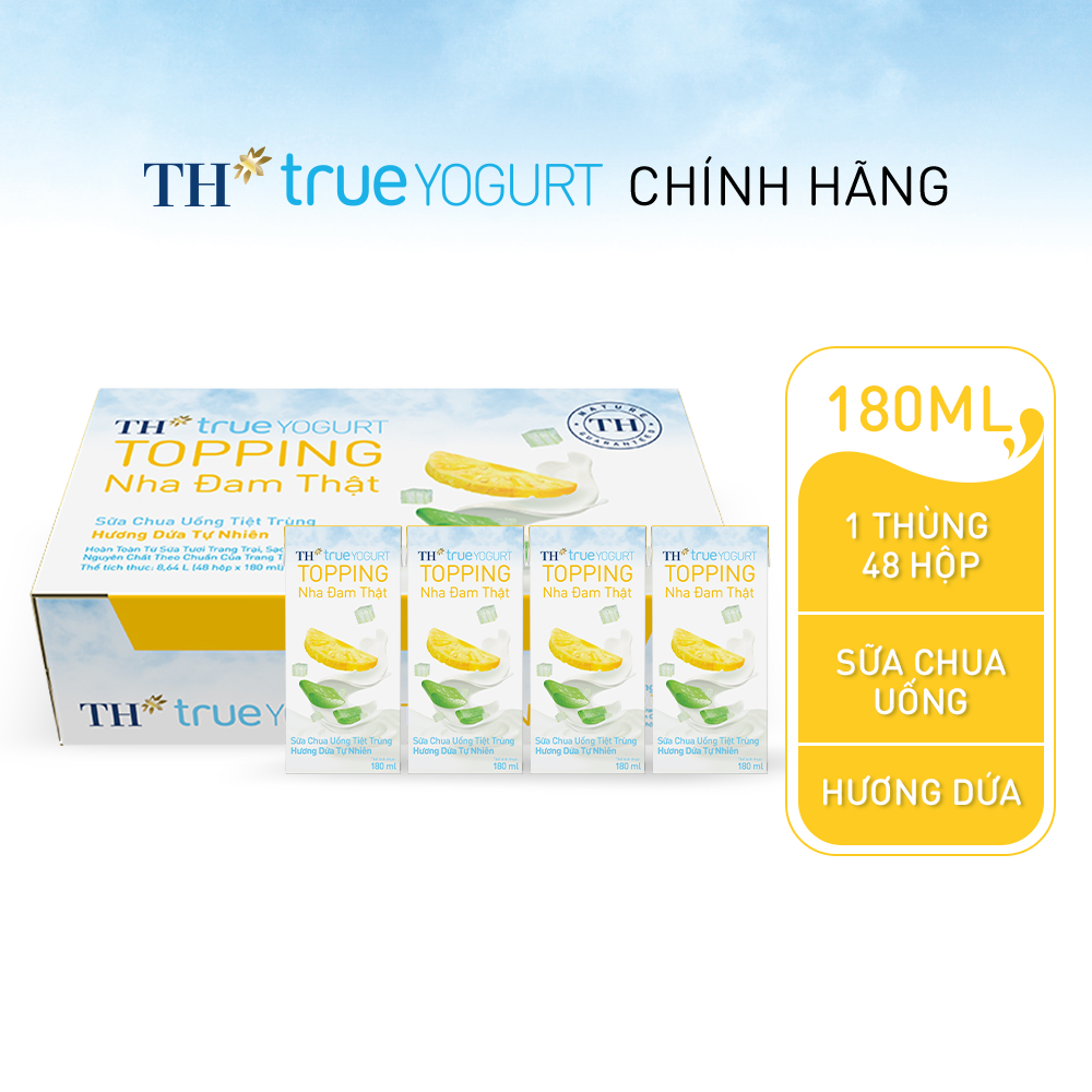 Thùng 48 hộp Sữa chua uống tiệt trùng Hương Dứa Tự Nhiên TH true YOGURT TOPPING 180 ml x48